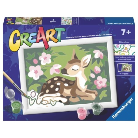CreArt pictura pe numere pentru copii pui de caprioara si flori
